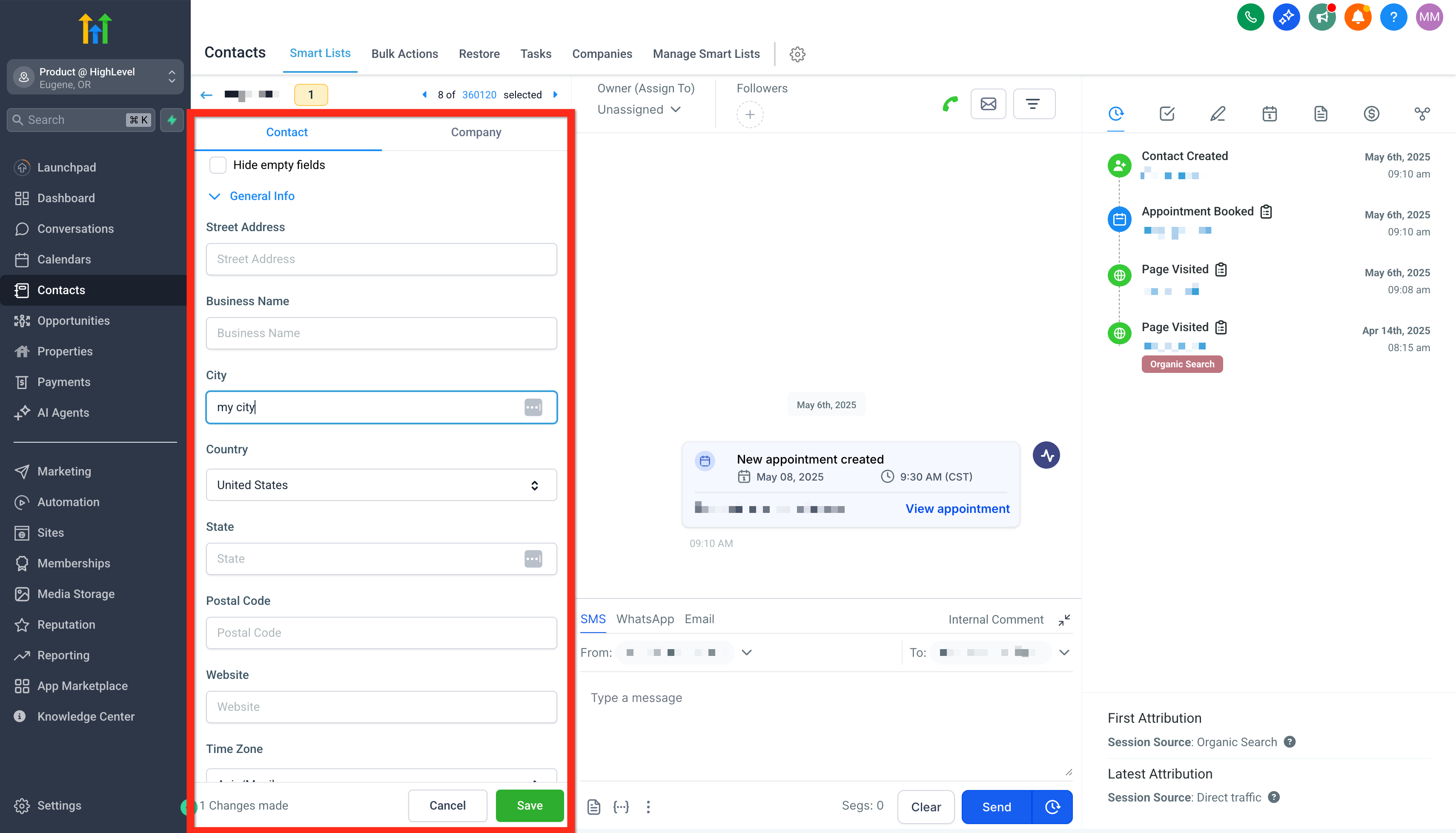 Vista di modifica della scheda contatto in Futuria CRM con i campi da aggiornare.