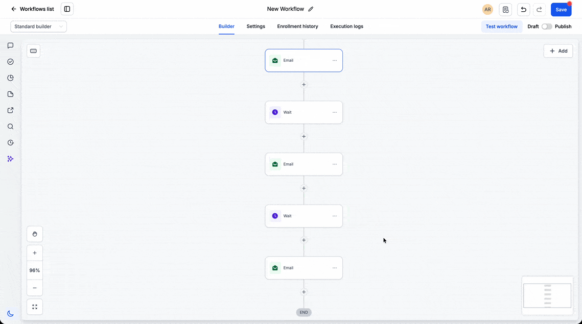Configurazione dell'azione Obiettivo con l'opzione 'Risposta utente' selezionata in un workflow di Futuria CRM.
