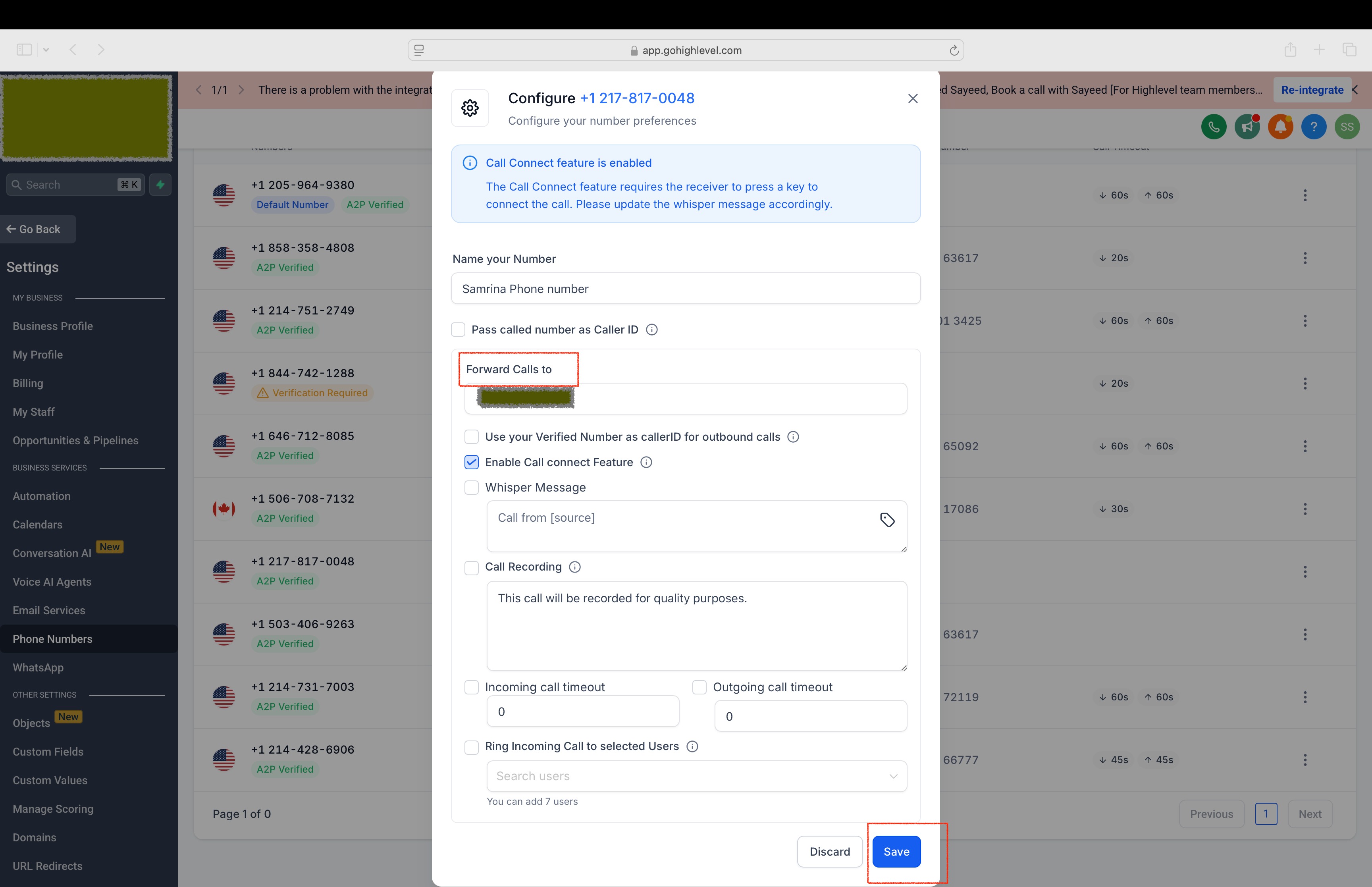 Acquisto di un numero di telefono Futuria CRM per WhatsApp.