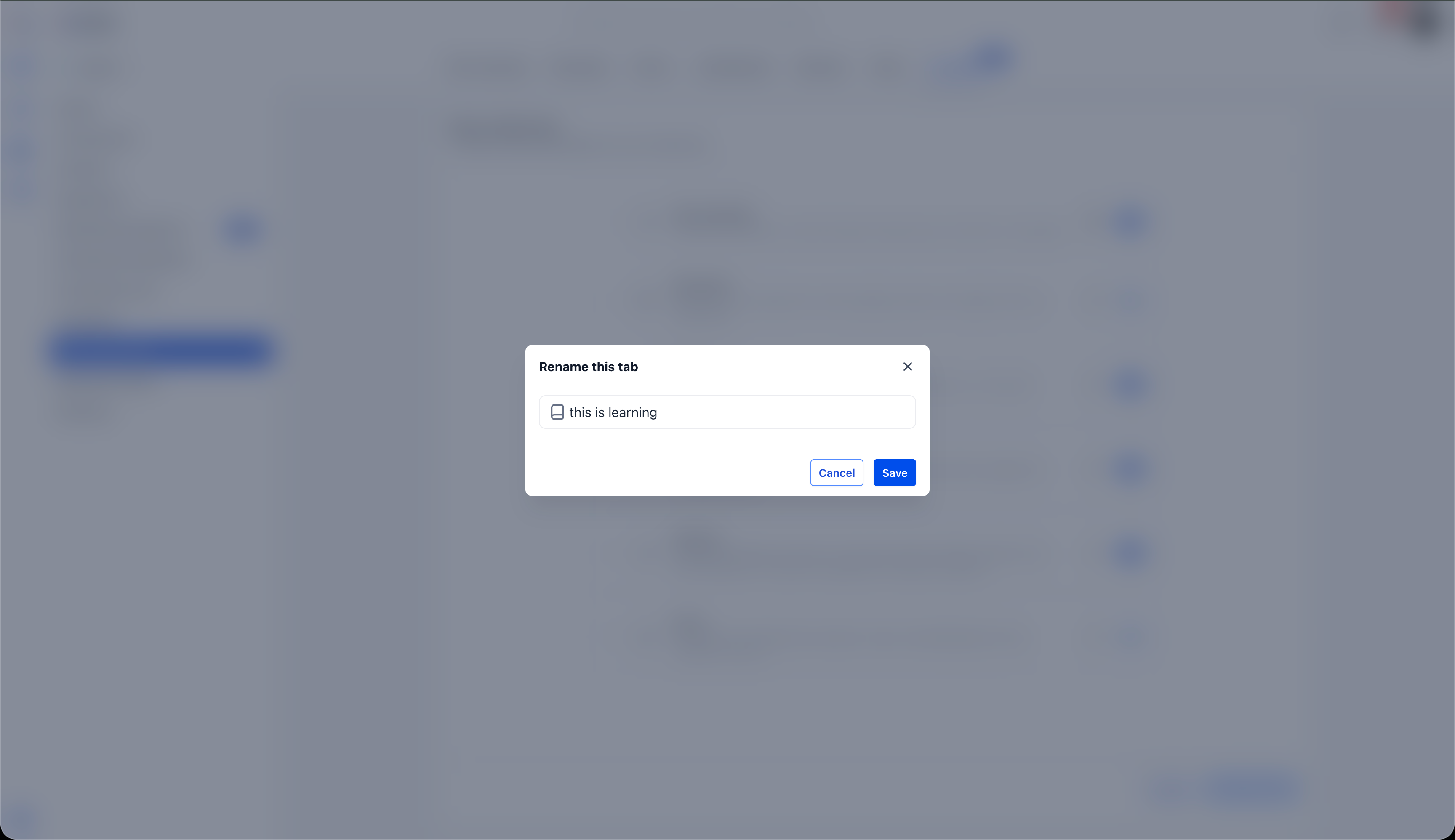 Finestra di dialogo per rinominare una scheda di navigazione della Community in Futuria CRM.