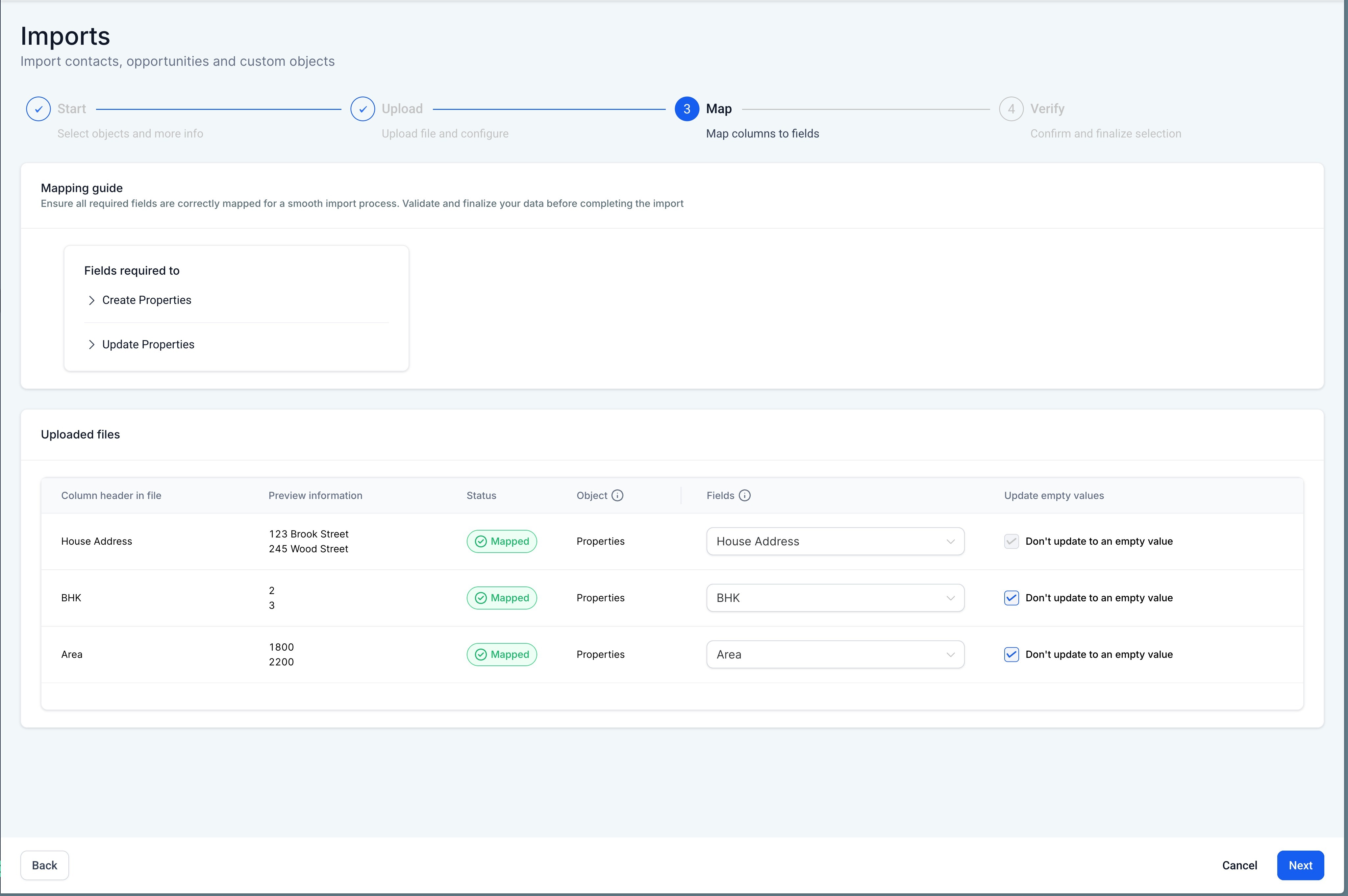 Mappatura dei campi del file CSV con i campi di Futuria CRM.