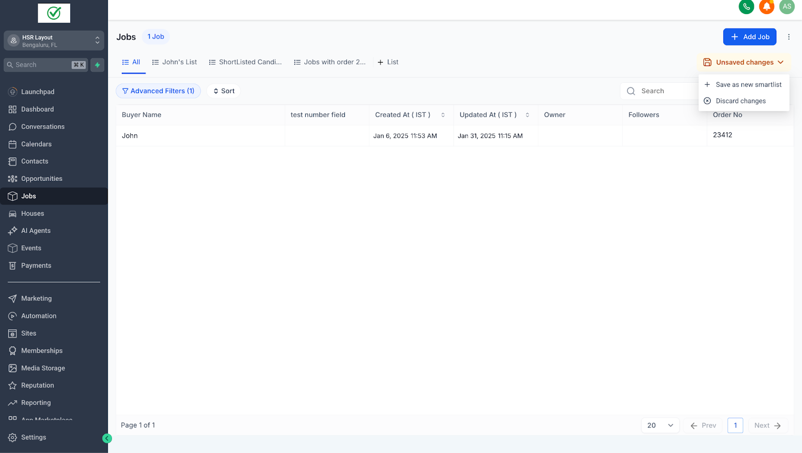 Opzione 'Salva come nuova lista intelligente' dal menu delle modifiche non salvate.
