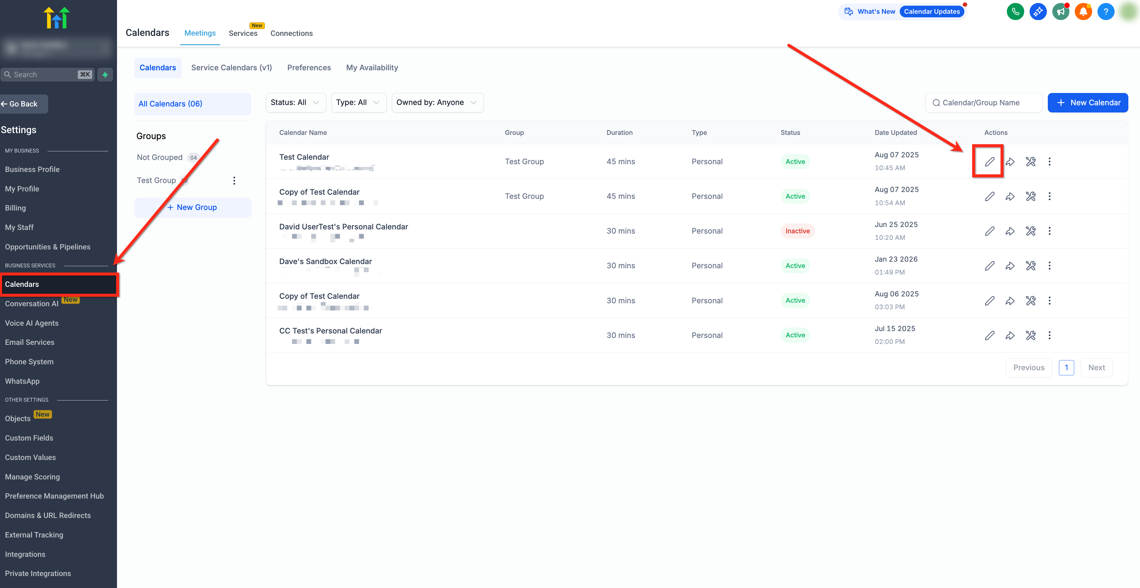 Pulsante Modifica calendario nelle impostazioni del calendario di Futuria CRM.