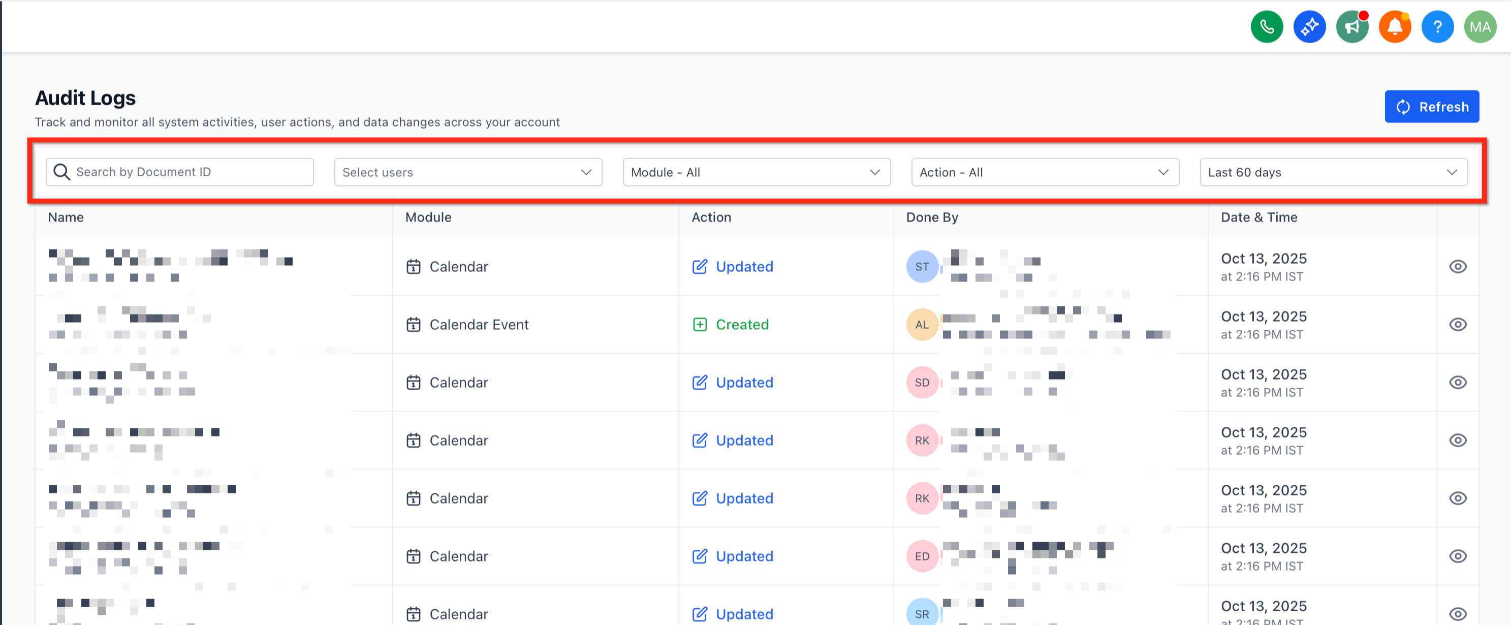 Applicazione dei filtri ai log di controllo