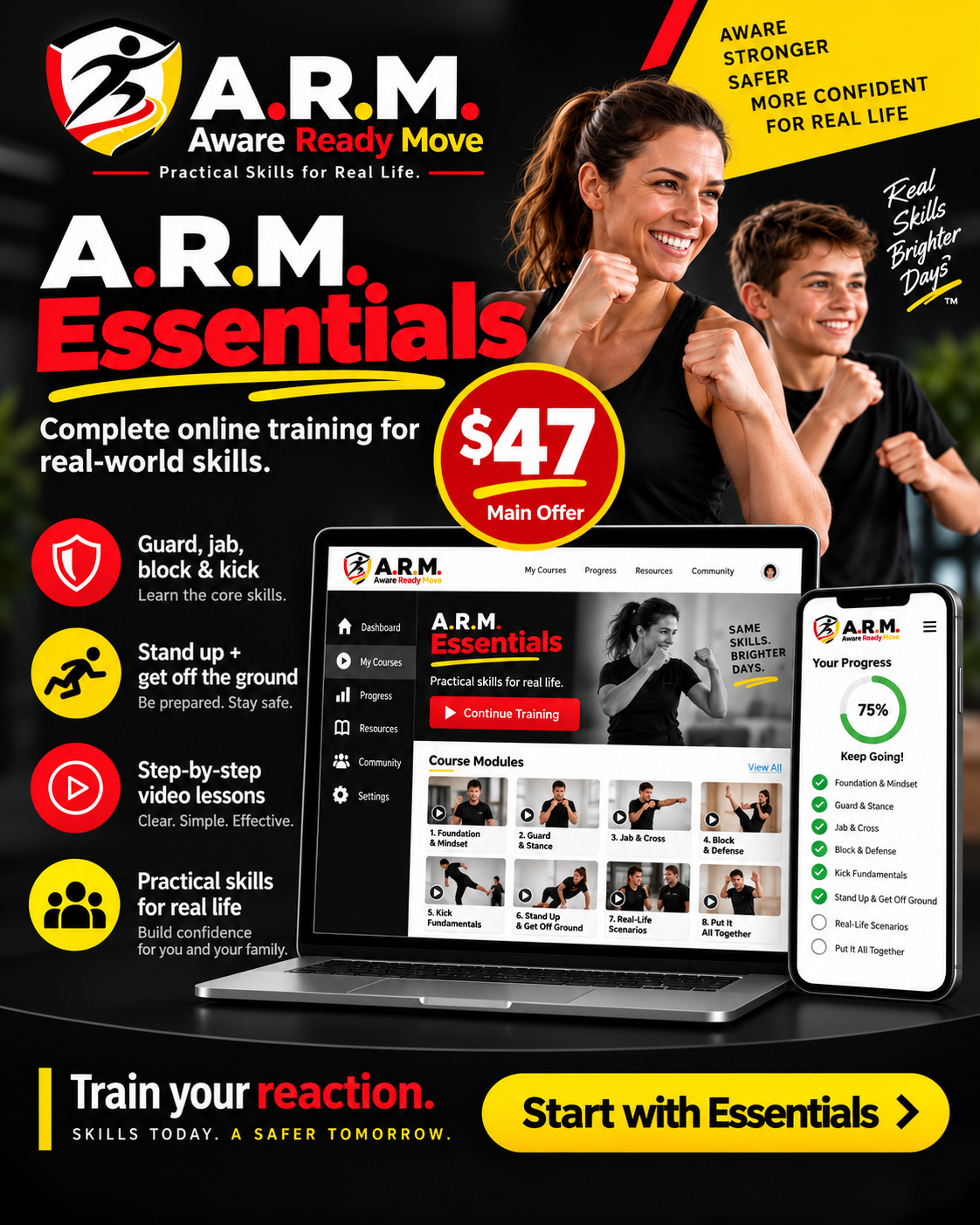 A.R.M. Essentials — online self-defense training, $47