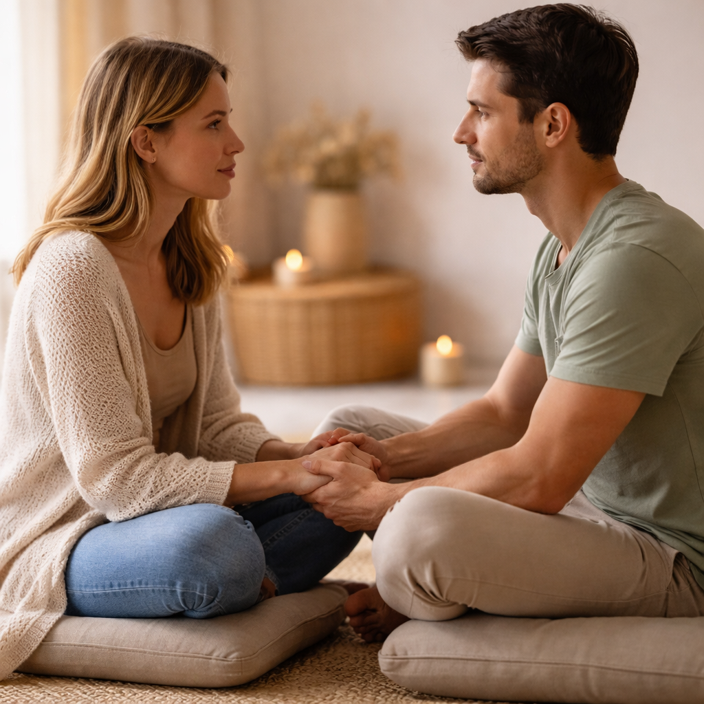 Couple connecting during relationship counselling on the Central Coast