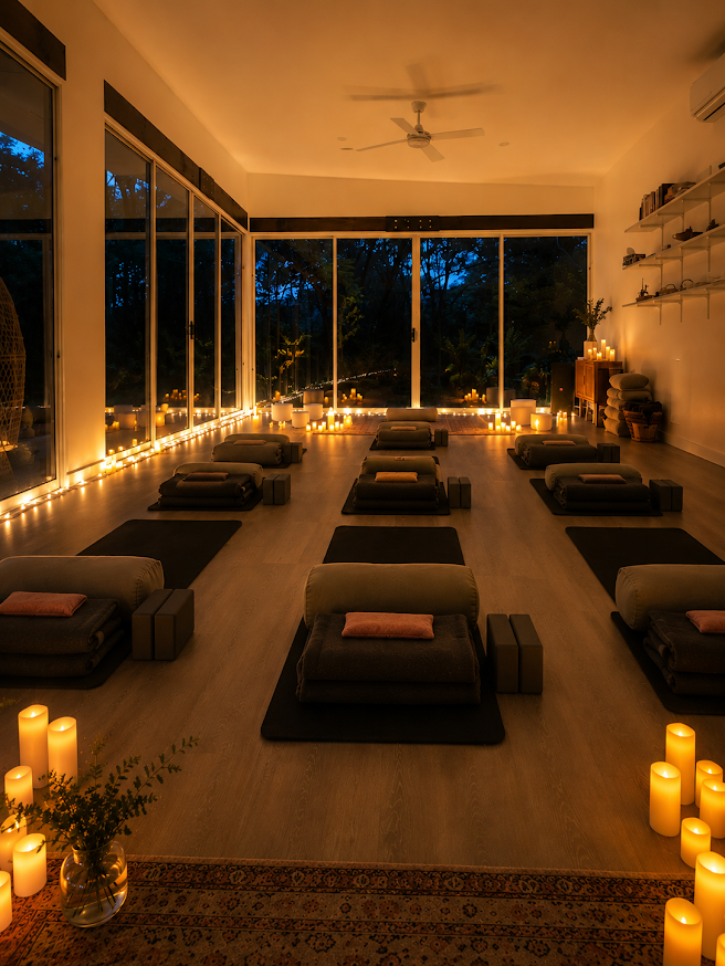 Candlelit studio prepared for A Night of Bliss in Tuggerah