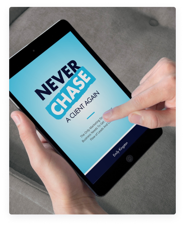 Photo of a Person Reading Never Chase A Client Again on a Tablet