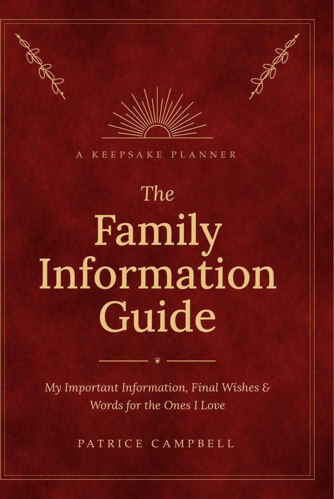 Cover of The Family Information Guide by Patrice Campbell: gold lettering on deep burgundy