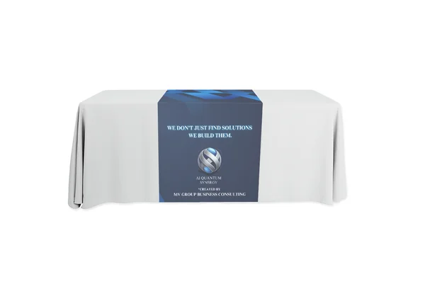 Branded table runner printed by MV Group for AI Quantum Synergy