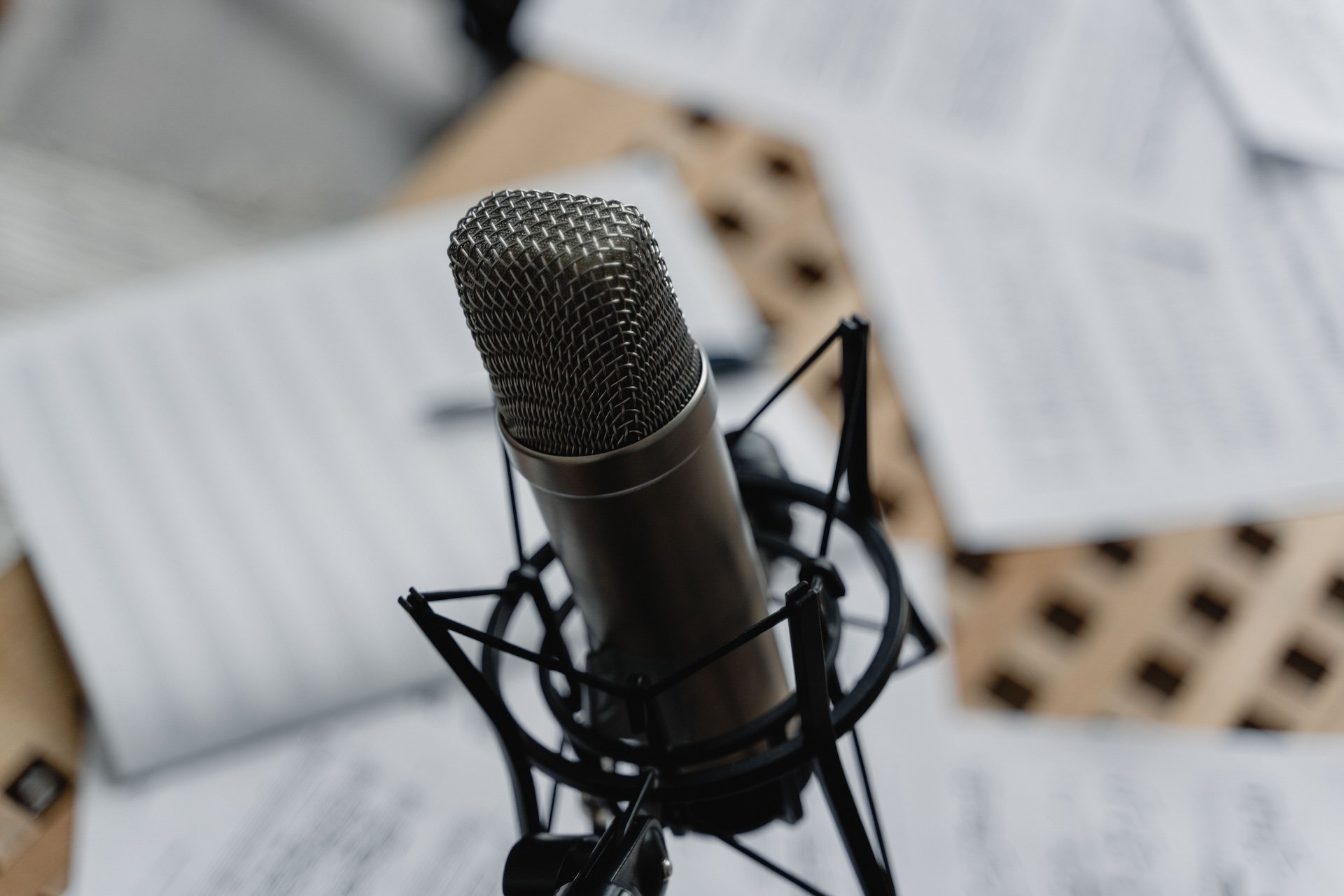 Podcast microphone on a desk