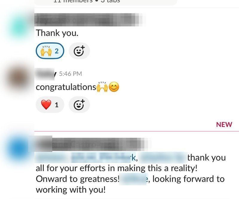 Owner message, names blurred