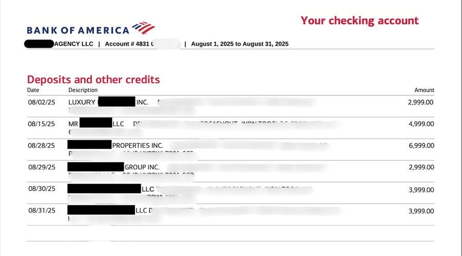 Bank of America screenshot, identifying details hidden
