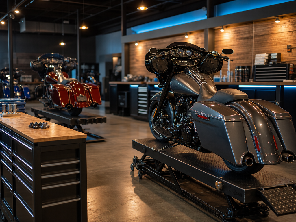 Inside the Biscayne Moto Works cruiser and bagger shop in Miami
