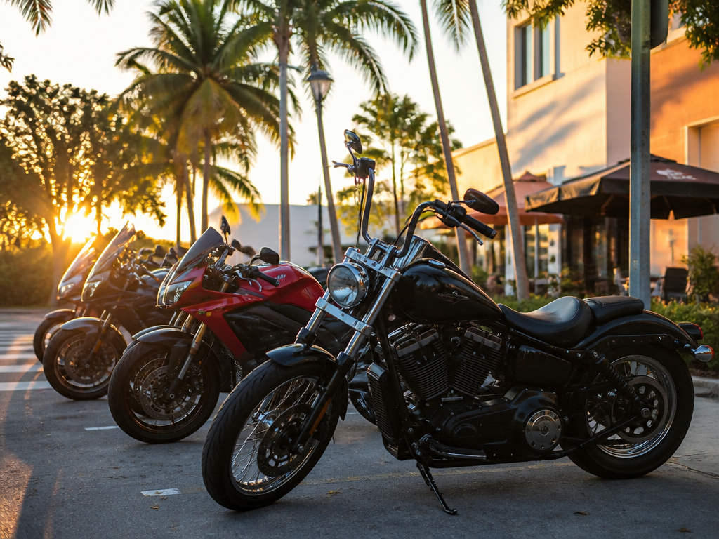 Motorcycles in Miami at golden hour