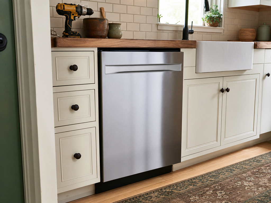 Newly installed dishwasher in a residential kitchen