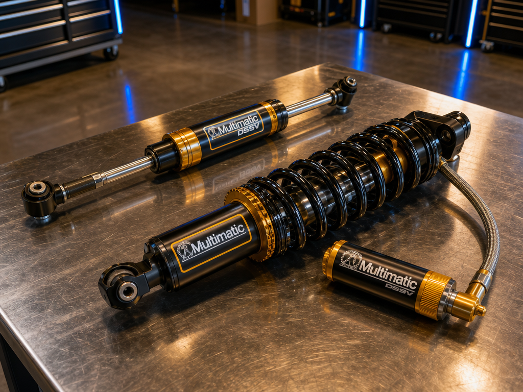 Chevy Colorado ZR2 Multimatic DSSV front damper on a shop hoist