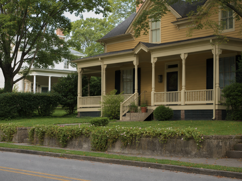 Historic tree-lined street of older homes in Johnson City, Tennessee