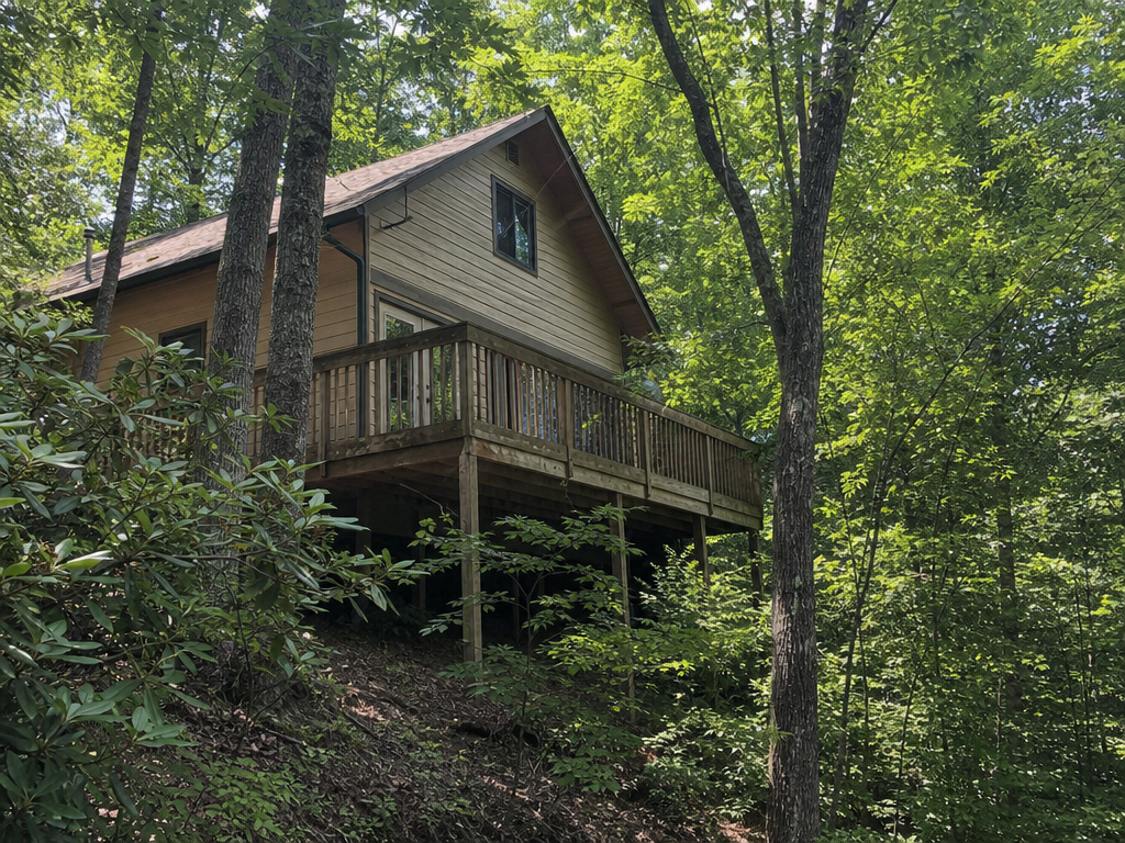 Cabins on steep wooded lots in Seven Devils, North Carolina