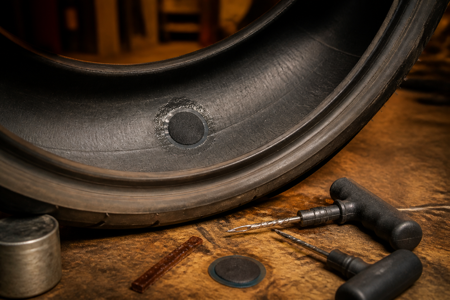 Motorcycle flat tire repair and puncture inspection in Miami