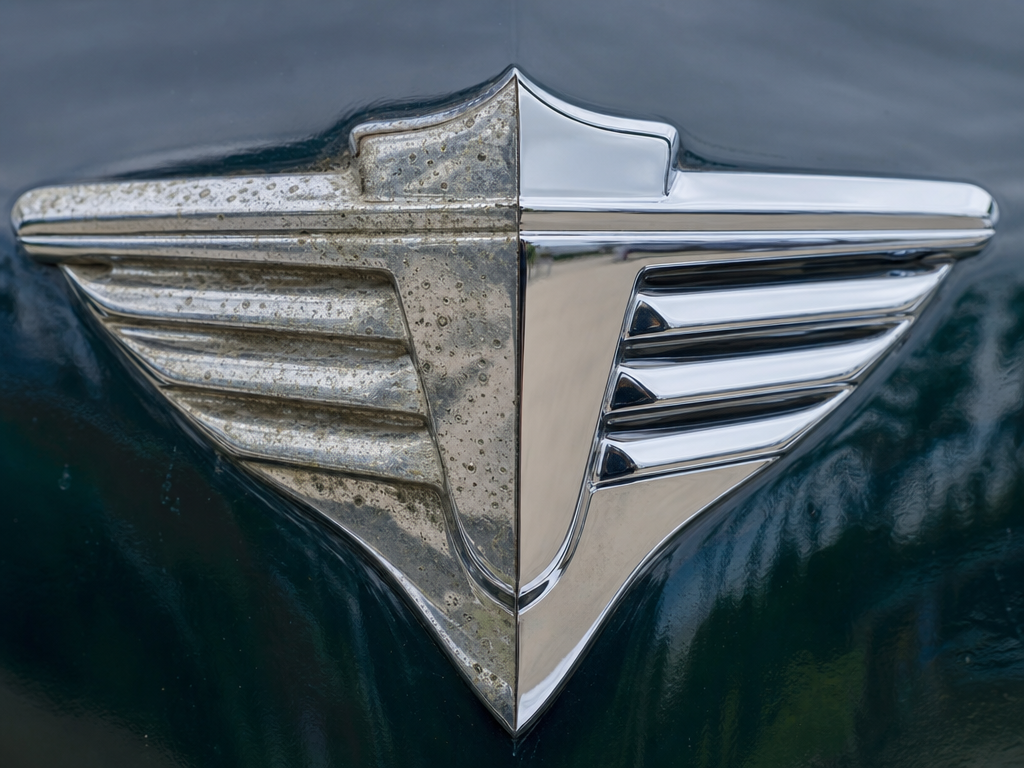 Pitted versus restored chrome emblem comparison