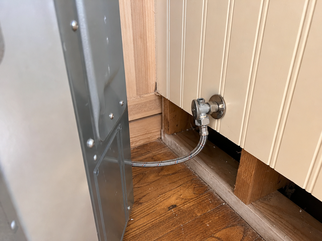 A new braided water line and shutoff connected to an appliance