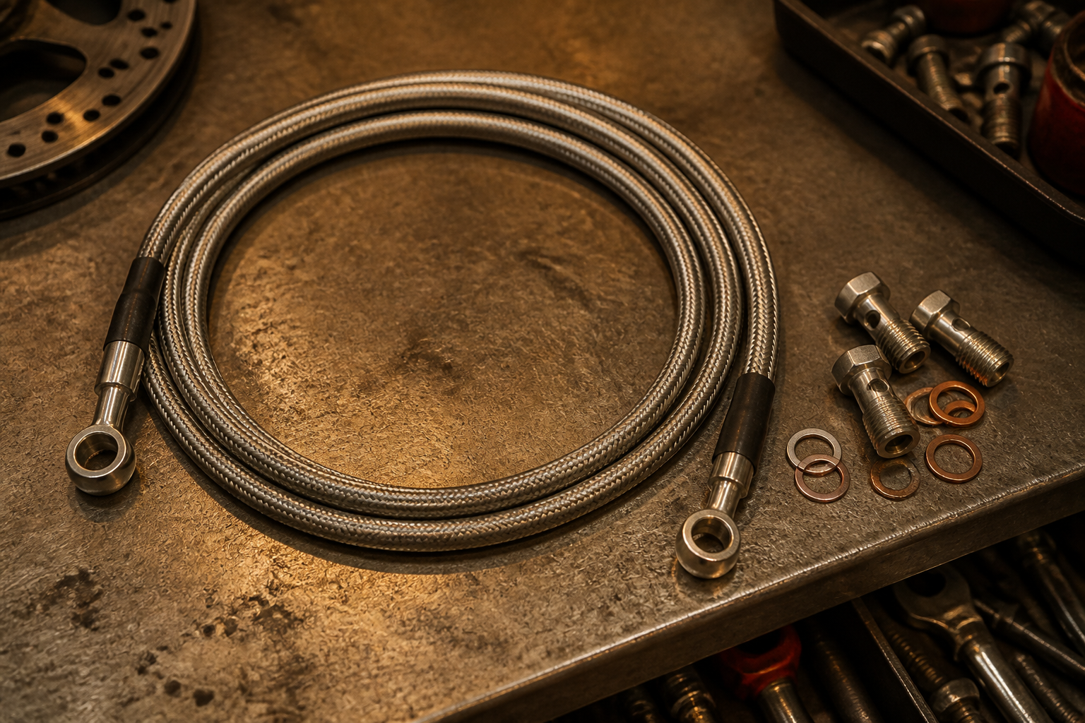 Braided steel motorcycle brake line upgrade in Miami