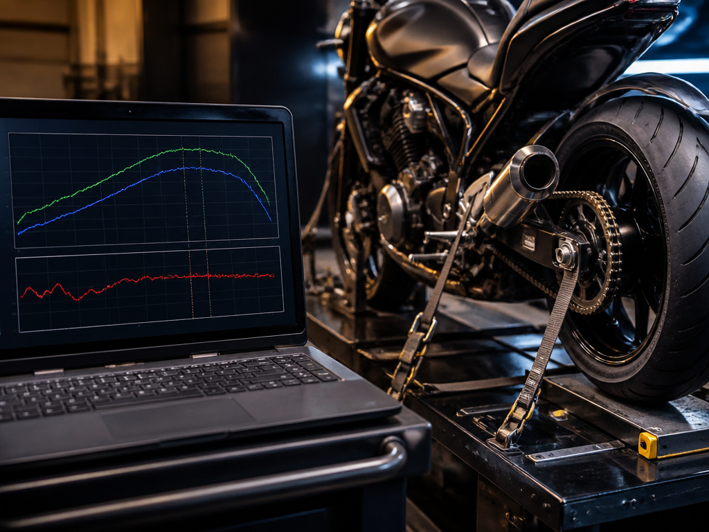 Dyno power graph and air-fuel data during a motorcycle tune in Miami