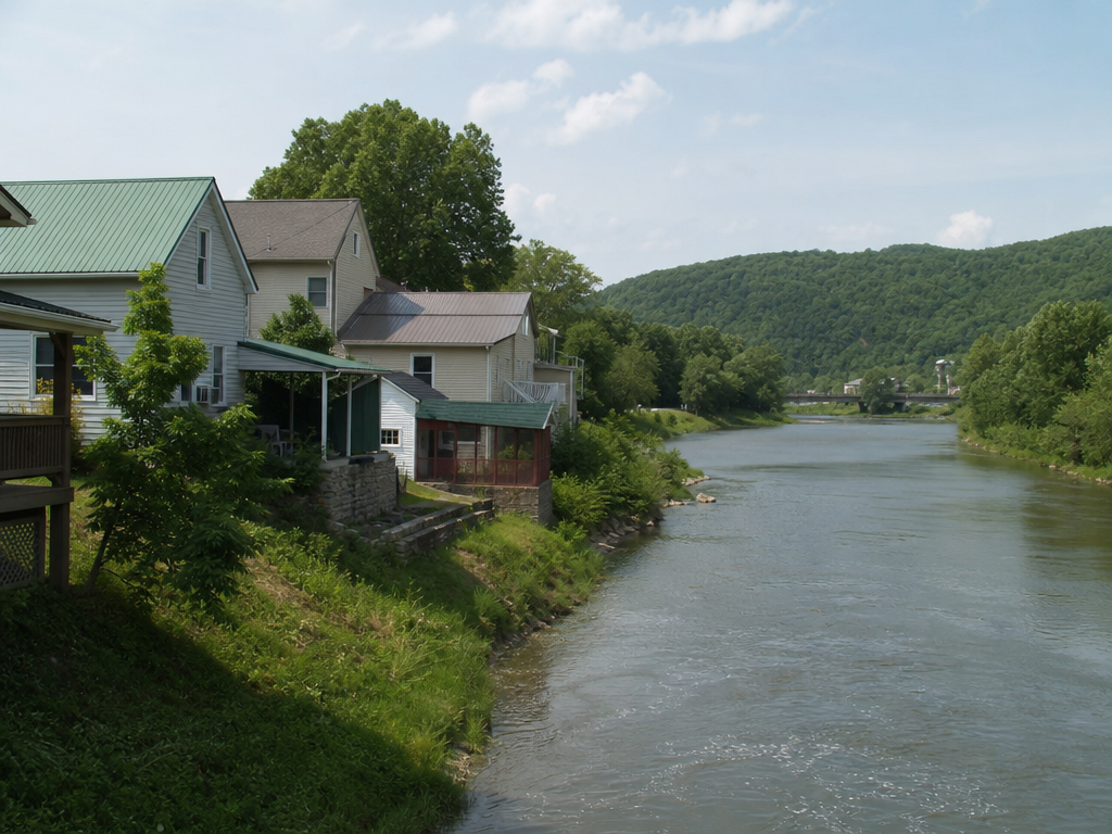Homes near the South Holston River in Bluff City, Tennessee