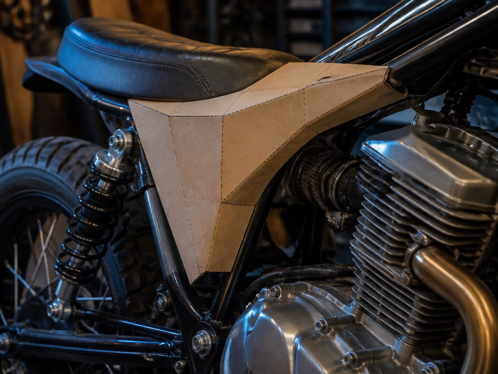 Mocking up a custom motorcycle part before fabrication in Miami