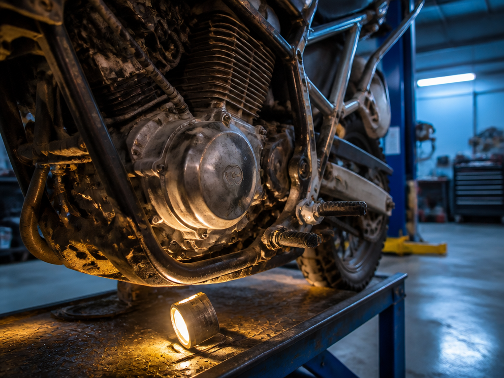 Used motorcycle inspection on a lift in Miami