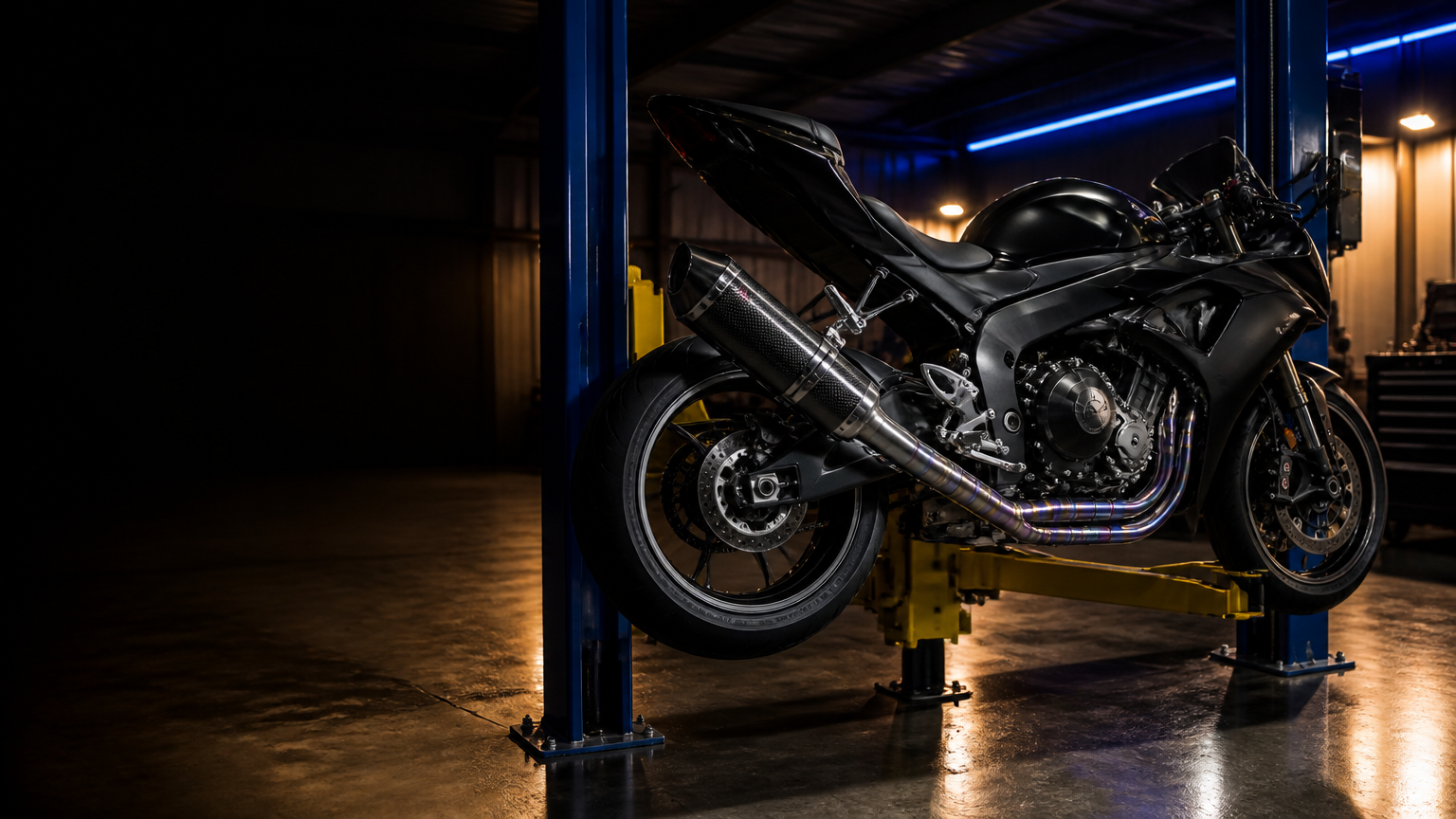 Motorcycle exhaust system installation in Miami at Biscayne Moto Works