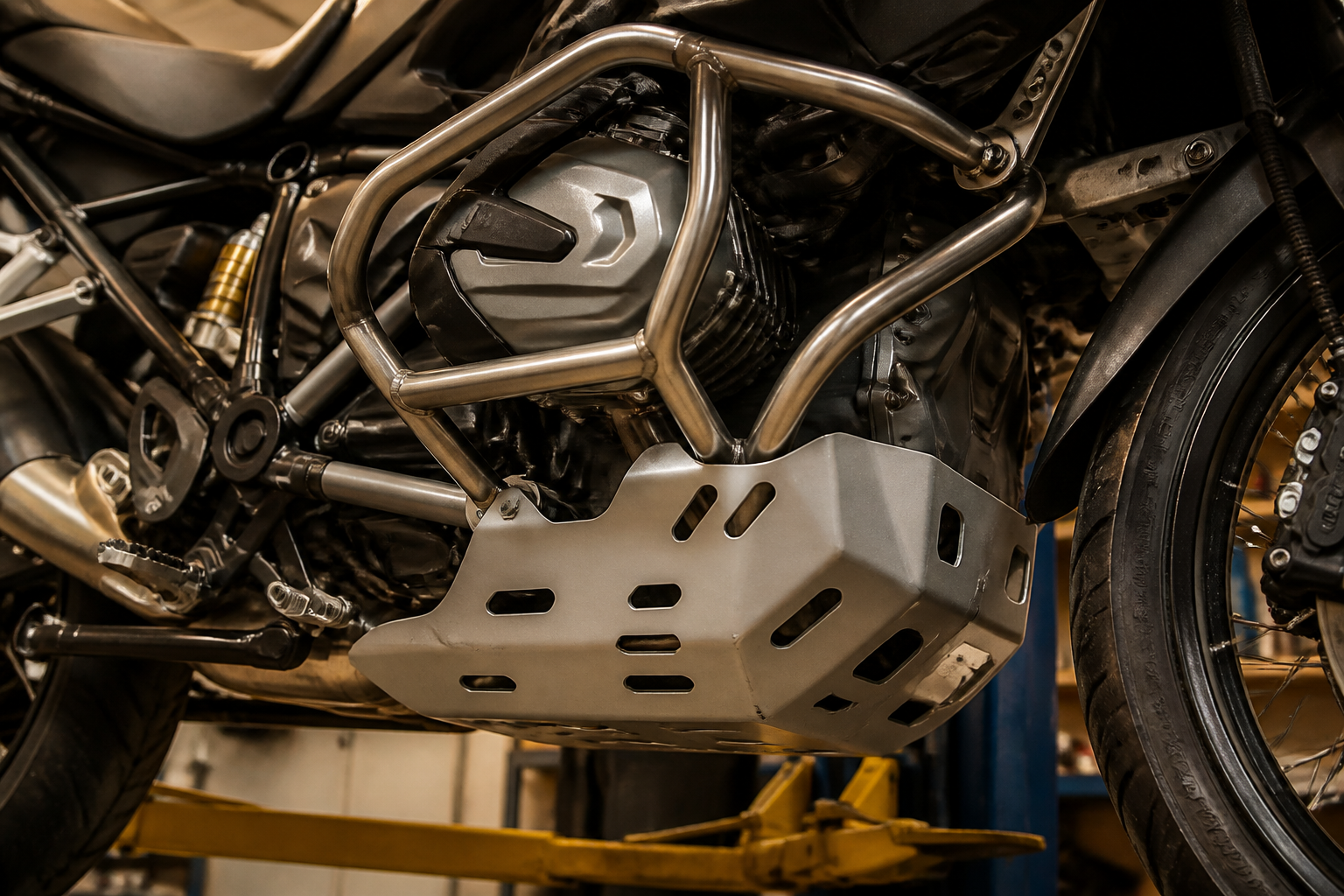 BMW GS crash bars and skid plate in Miami