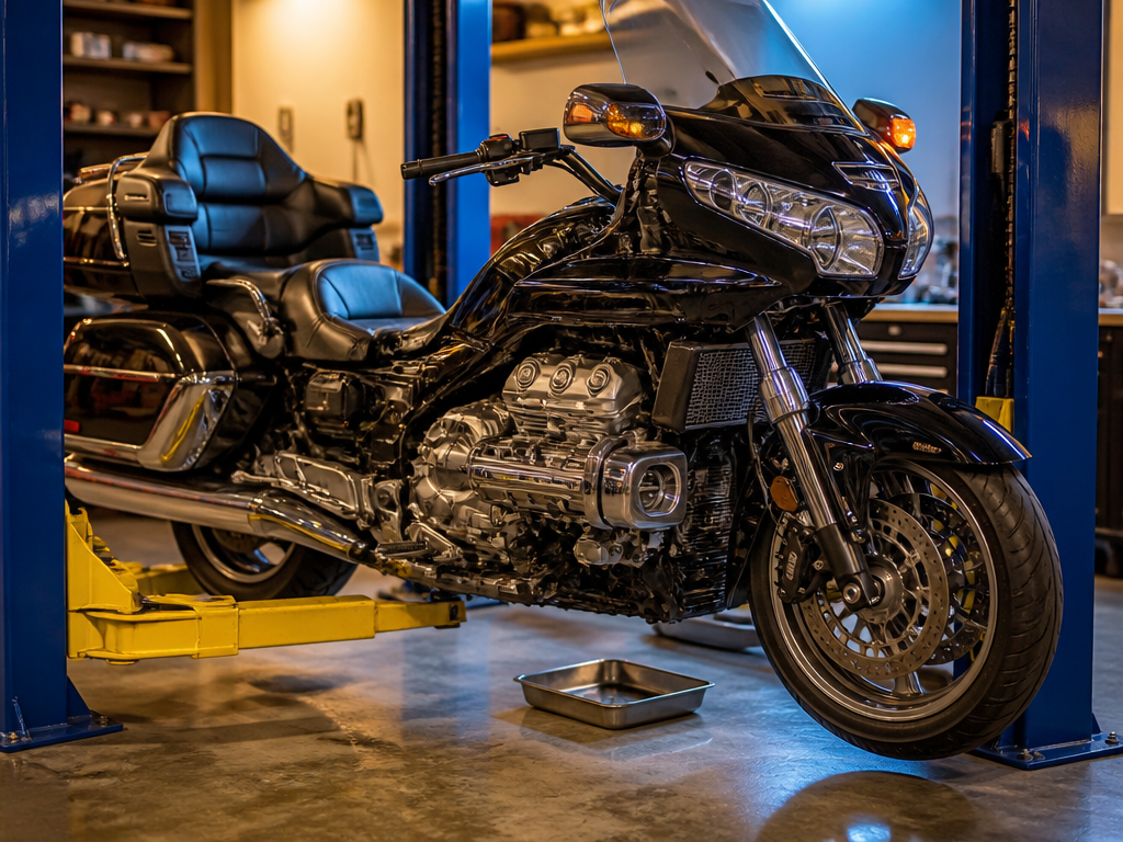 Honda Gold Wing service on a lift in Miami