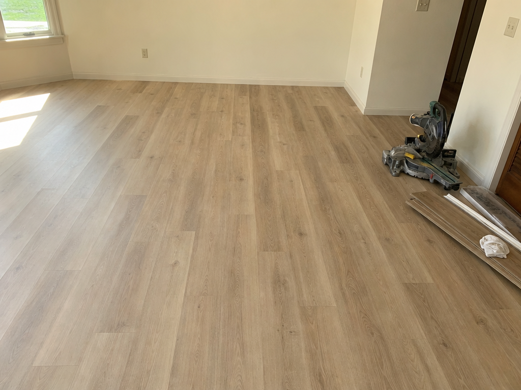 Newly installed vinyl plank flooring