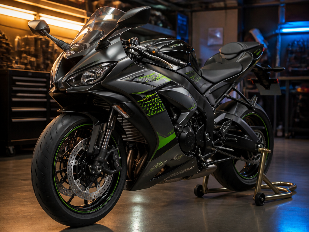 Kawasaki Ninja ZX-6R service on a stand in Miami