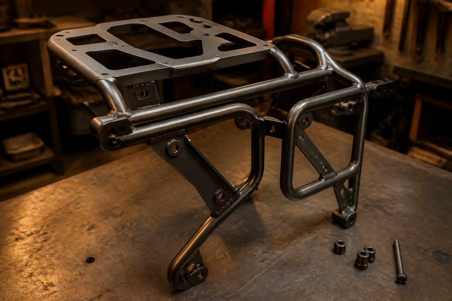 Custom motorcycle luggage rack and mount fabrication in Miami