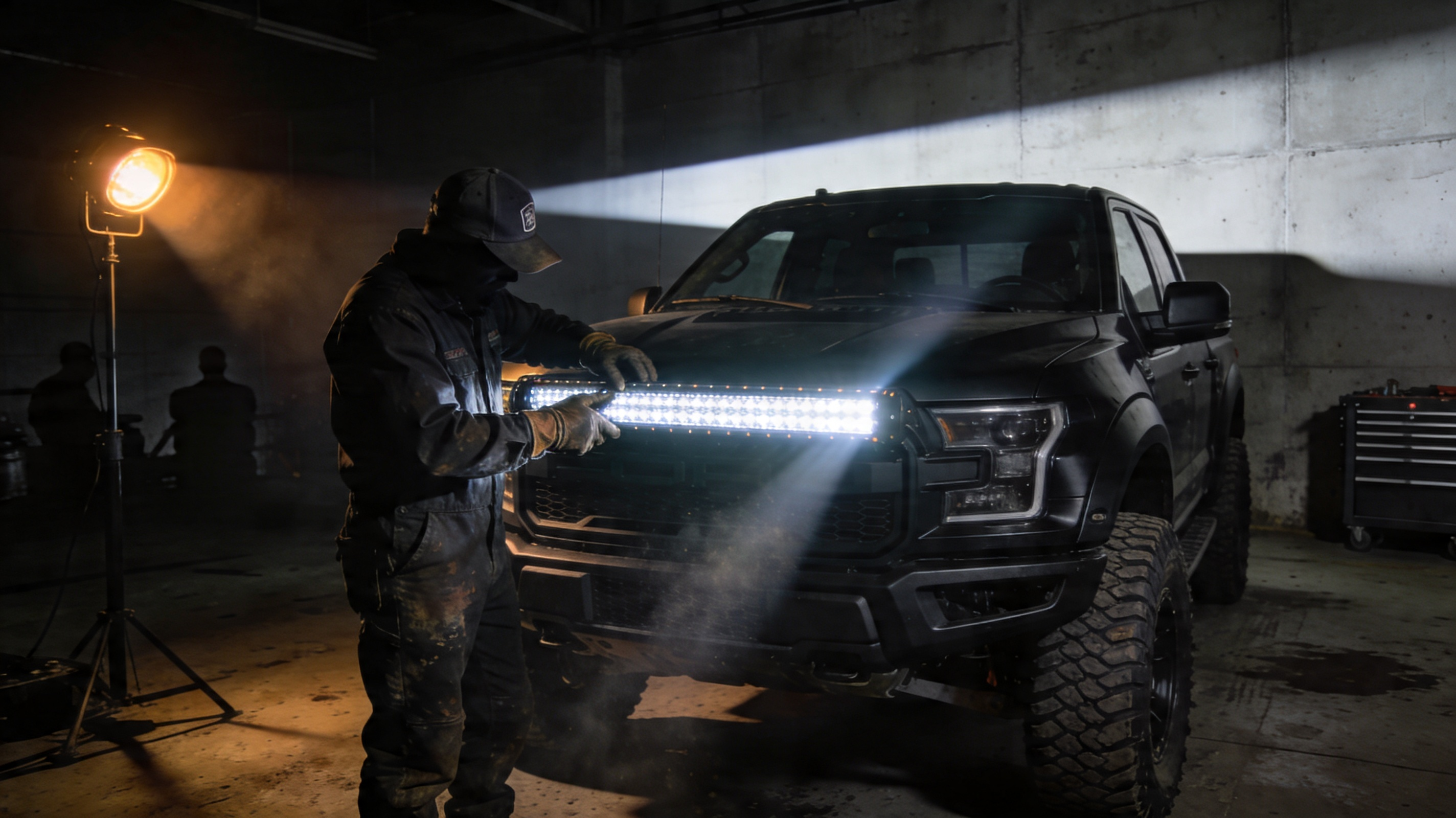 Technician aiming LED light bar