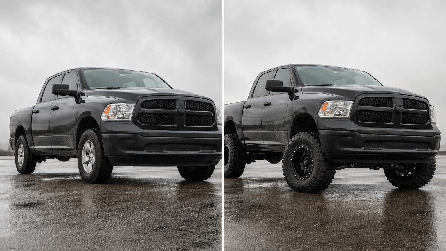 Stock wheels versus aftermarket mud terrain wheels and tires comparison