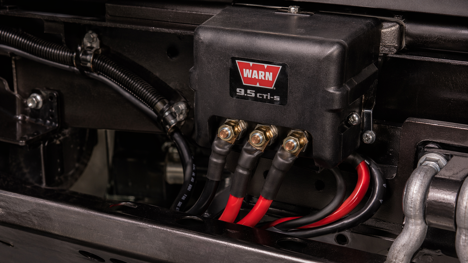 Winch solenoid and power cable wiring with heat shrink connections