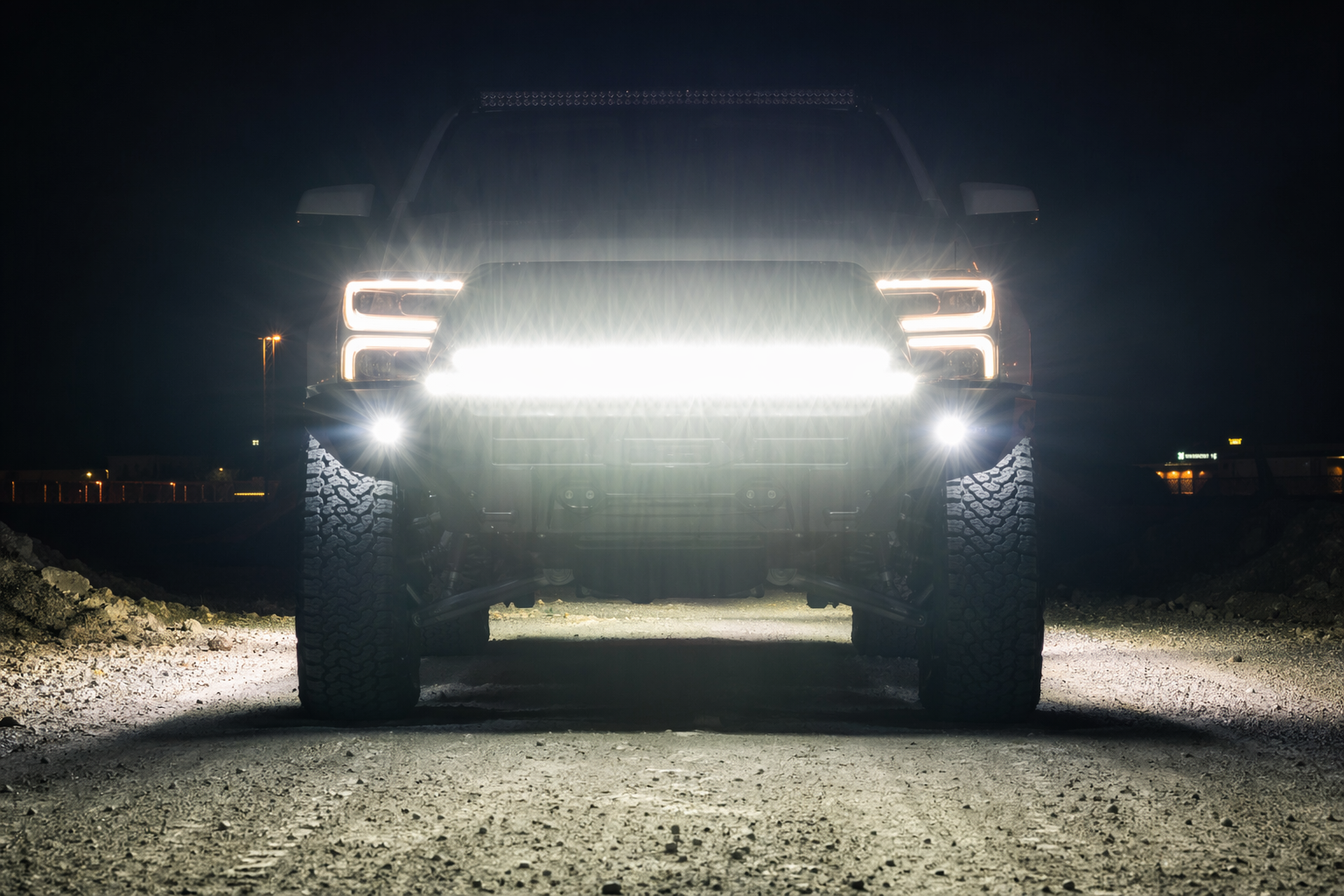 LED light bar illuminated on truck at night