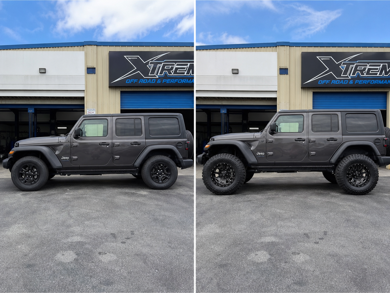 Before and after Jeep suspension transformation