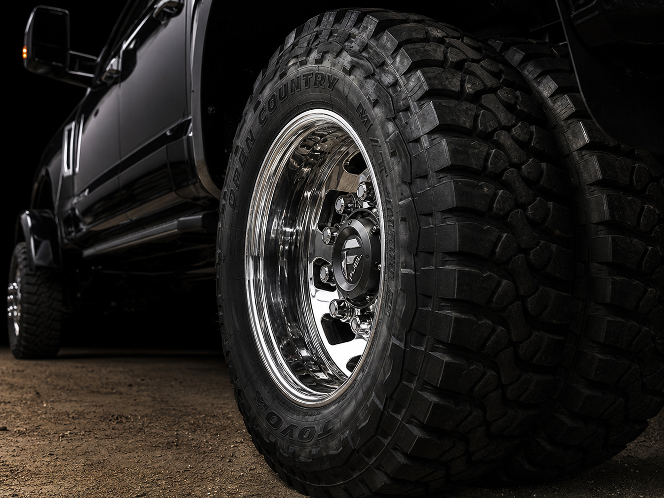 Load-rated diesel dually wheels and tires