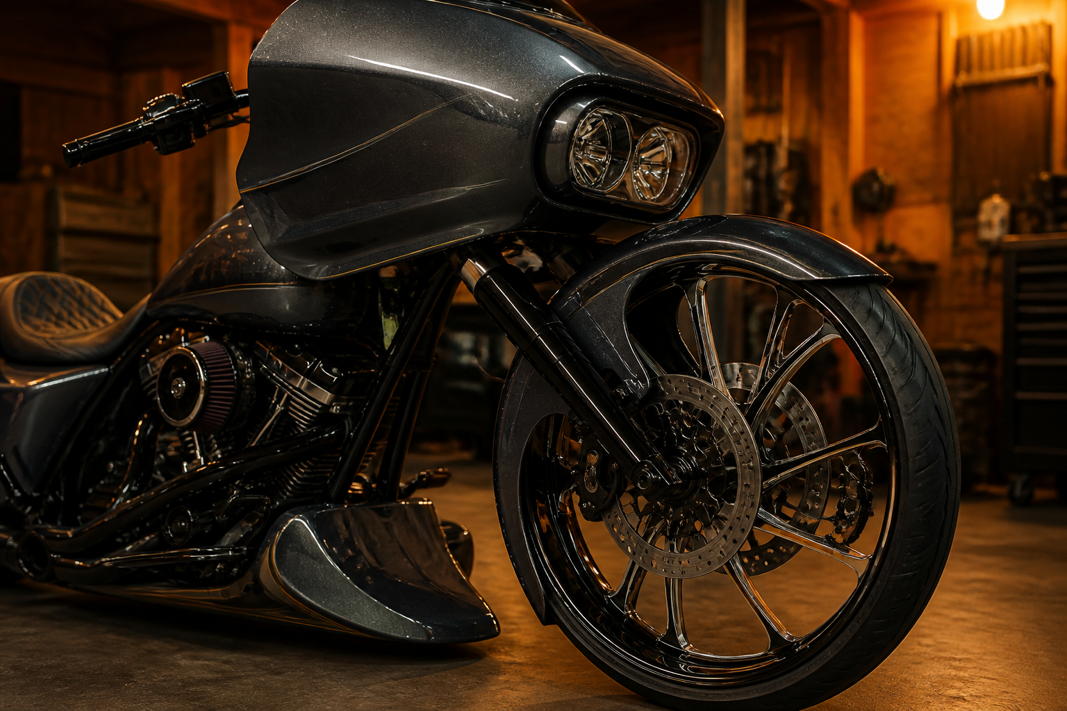 Custom bagger wheels and air ride in Miami