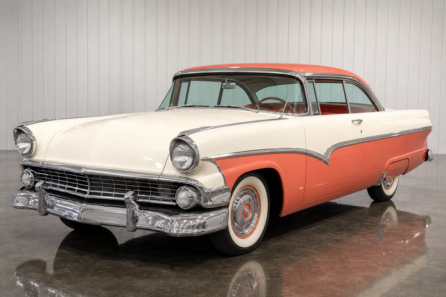 Restored 1957 two-tone hardtop with show chrome