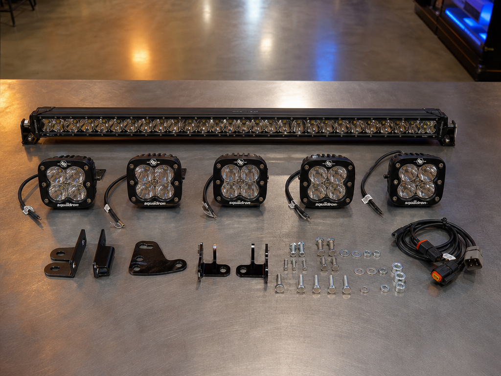 Baja Designs Squadron pods and S8 bar laid out before install