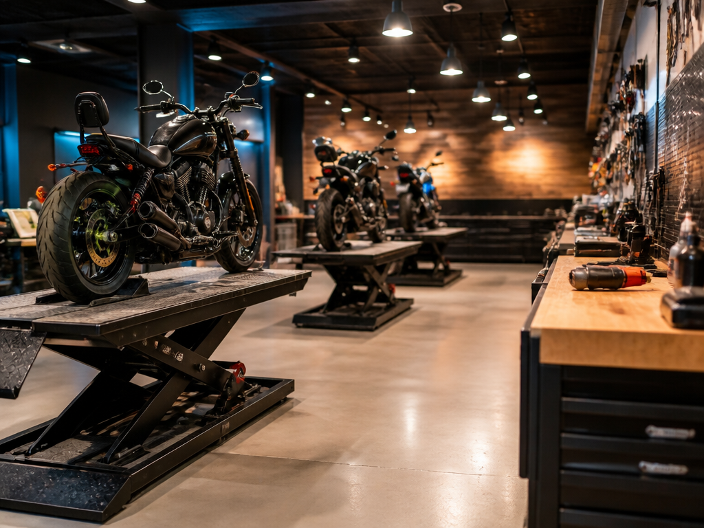 Inside the Biscayne Moto Works service department in Miami