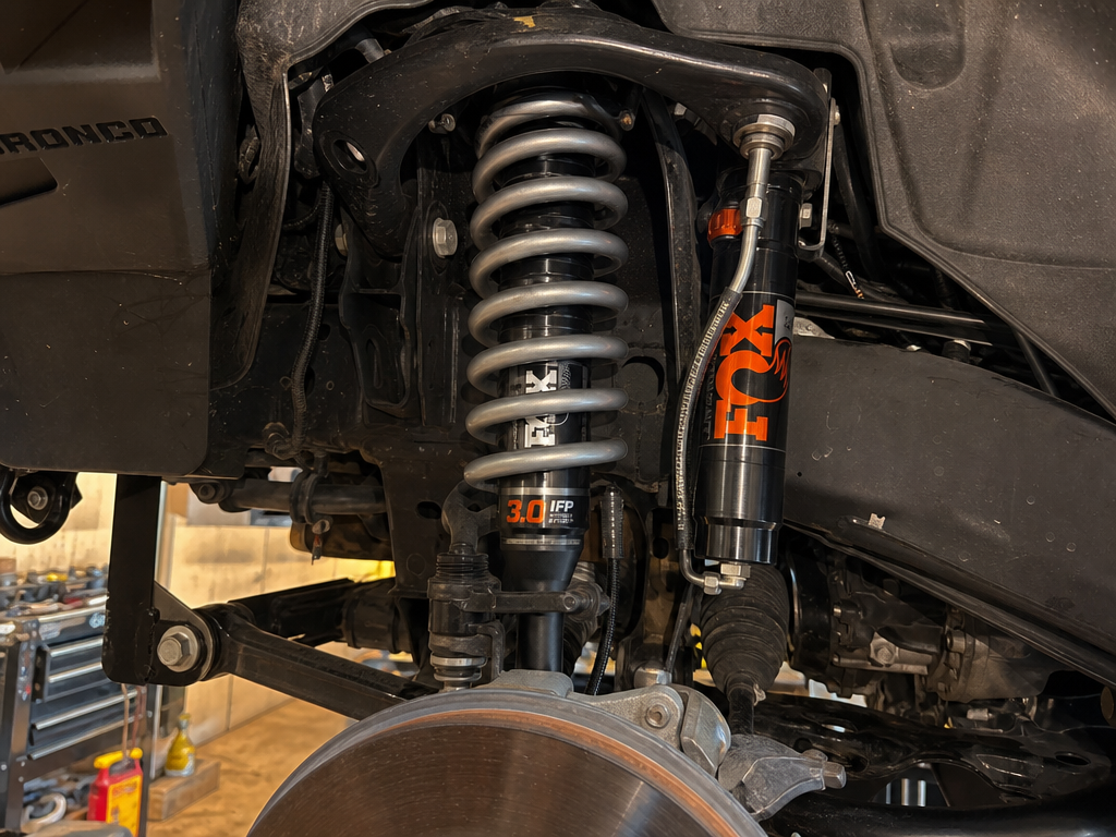 Fox Factory 3.0 IFP coilover installed on Ford Bronco front suspension