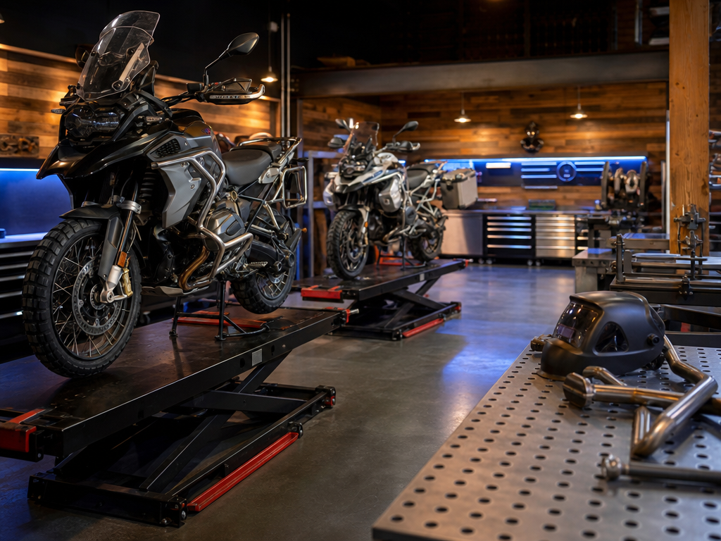 Inside the Biscayne Moto Works adventure service and fabrication shop in Miami