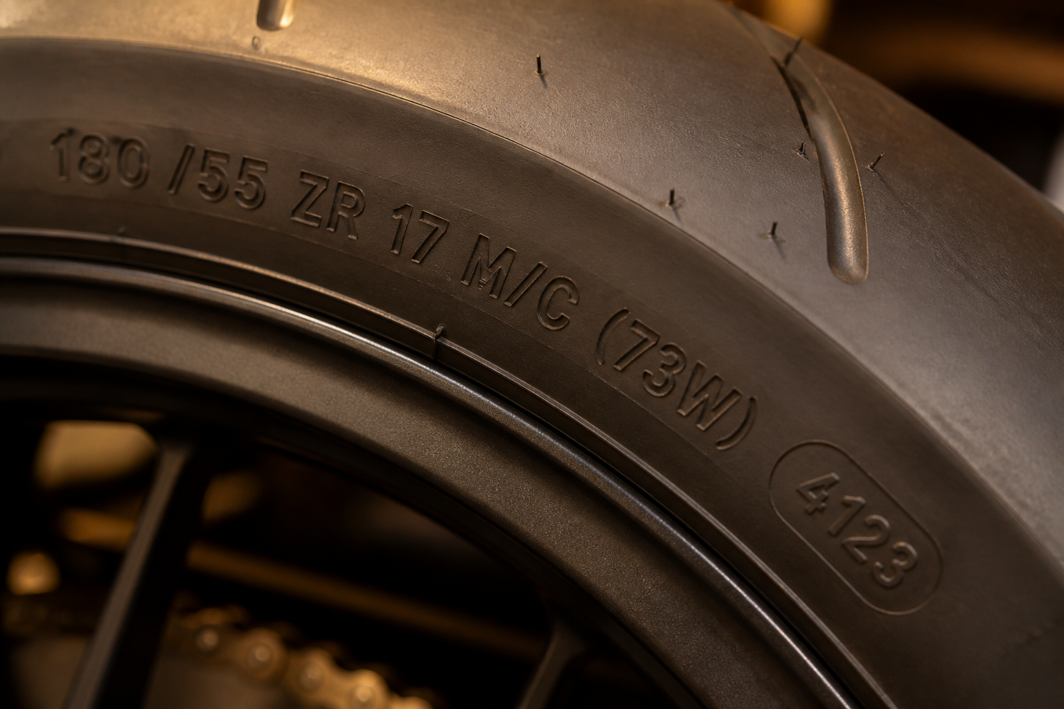Reading a motorcycle tire sidewall code in Miami